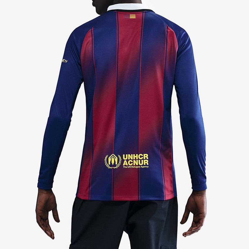 Nike Men's Lamine Yamal Barcelona 25/26 Long Sleeve Home Jersey w/ La Liga Patches (Deep Royal Blue/Midwest Gold)