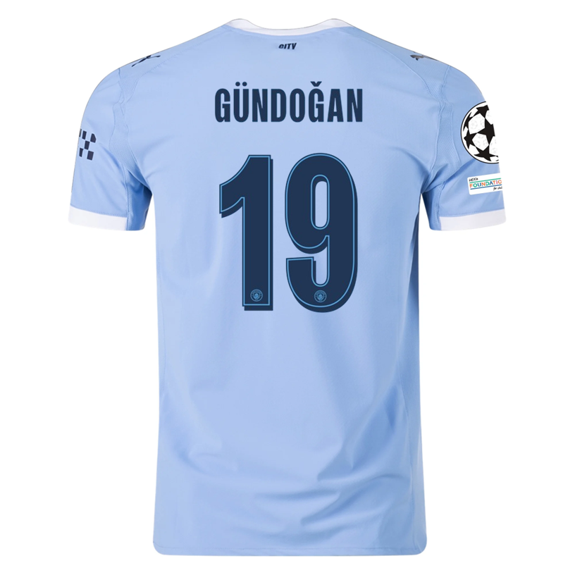 Puma Manchester City Authentic Gundogan Home Jersey w/ Champions League Patches 25/26 (Team Light Blue/White)