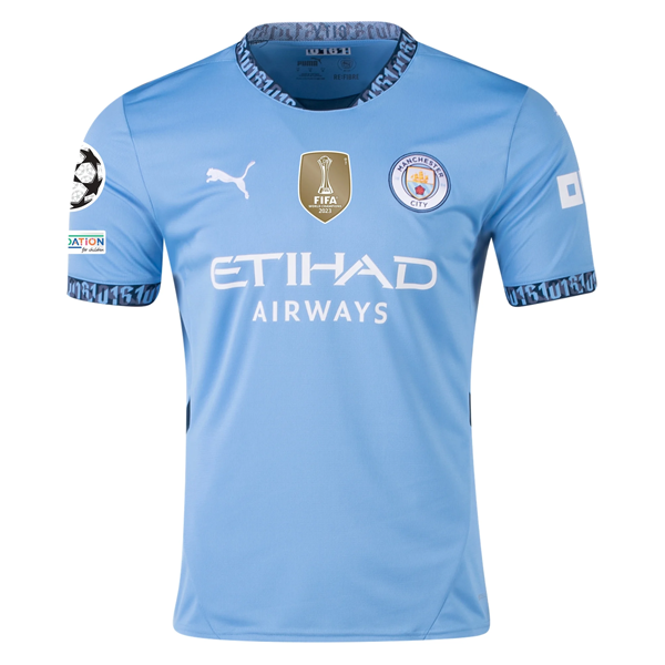 Puma Manchester City John Stones Home Jersey w/ Champions League + Club World Cup Patch 24/25 (Team Light Blue/Marine Blue)