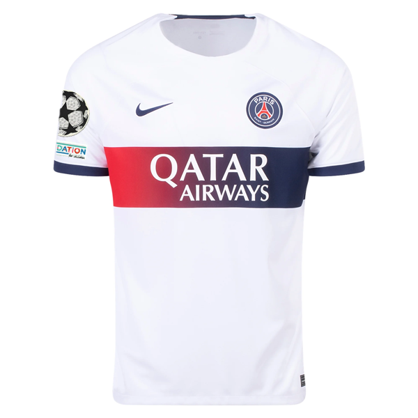Nike Paris Saint-Germain Ousmane Dembélé Away Jersey w/ Champions League Patches 23/24 (White/Midnight Navy)