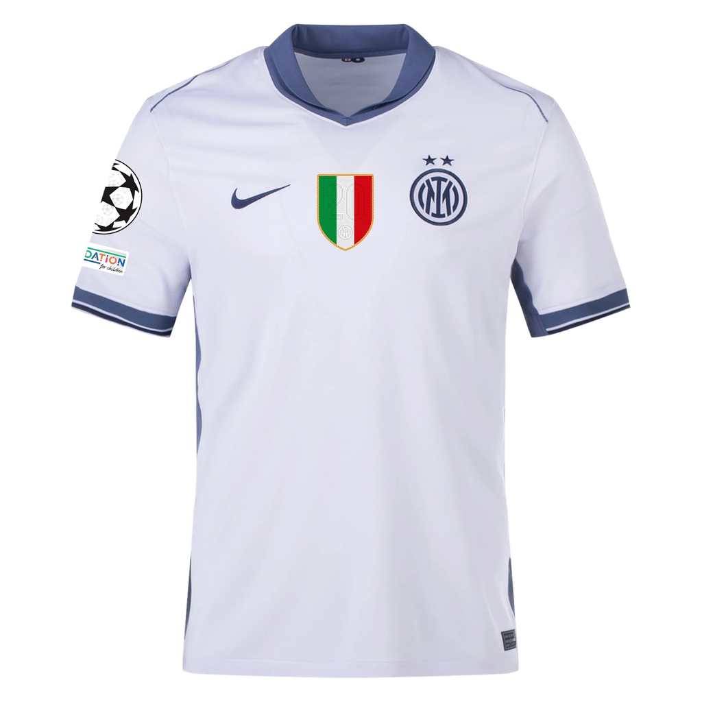 Nike Inter Milan Alessandro Bastoni Away Jersey w/ Champions League + Scudetto Patch 24/25 (Summit White/Iris Whisper)