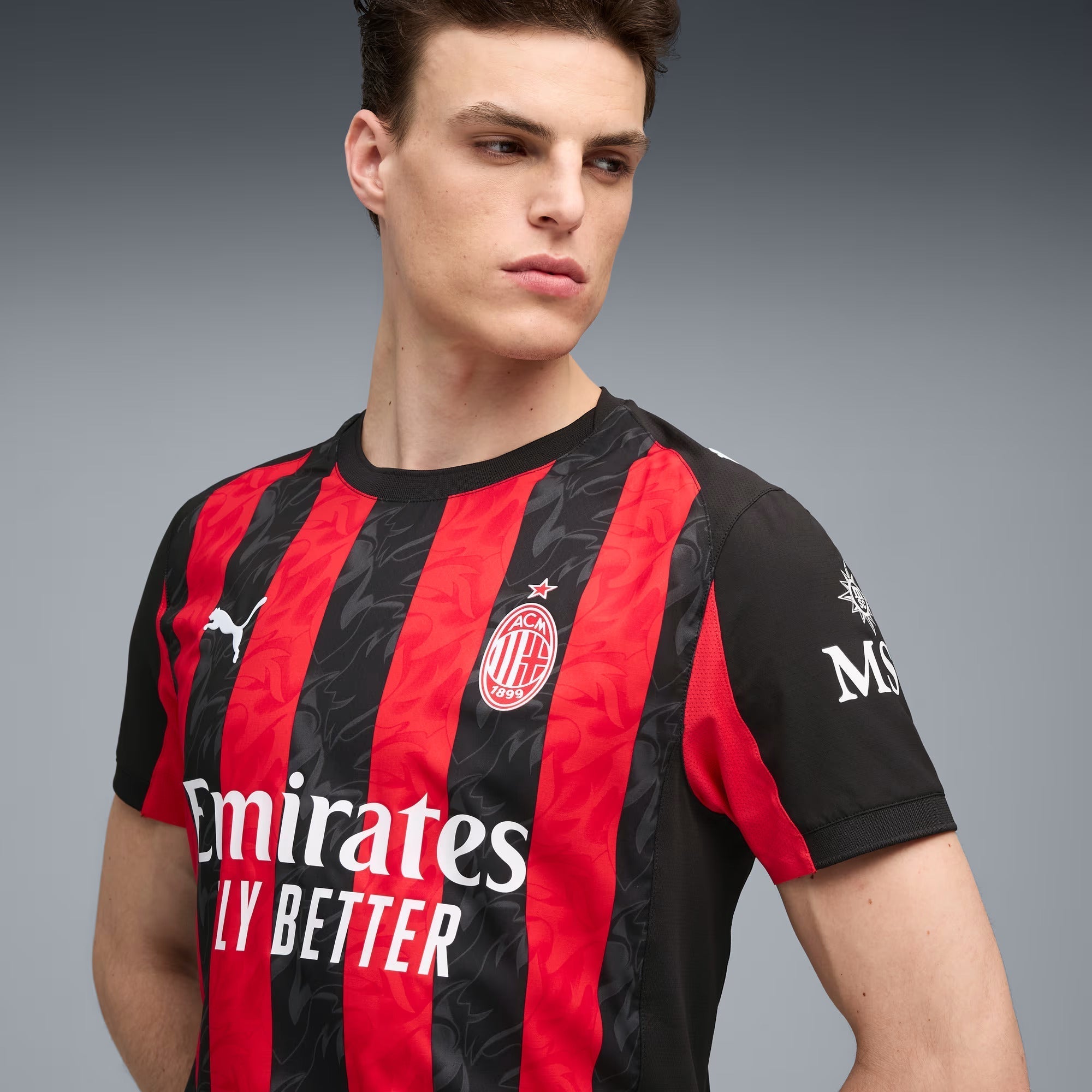 Puma Loftus-Cheek Men's AC Milan Authentic Home Jersey 25/26 w/ Seria A Patch (Red/Black)