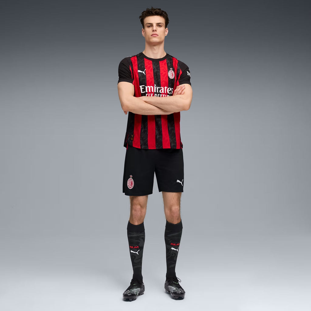 Puma Rafa Leao Men's AC Milan Authentic Home Jersey 25/26 w/ Seria A Patch (Red/Black)