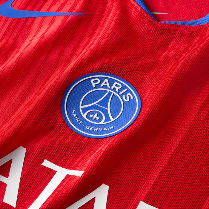 Nike Men's Paris Saint-Germain Authentic Khvicha Kvaratskhelia Third Jersey w/ Champions League Patches 25/26 (Sport Red/Hyper Royal)
