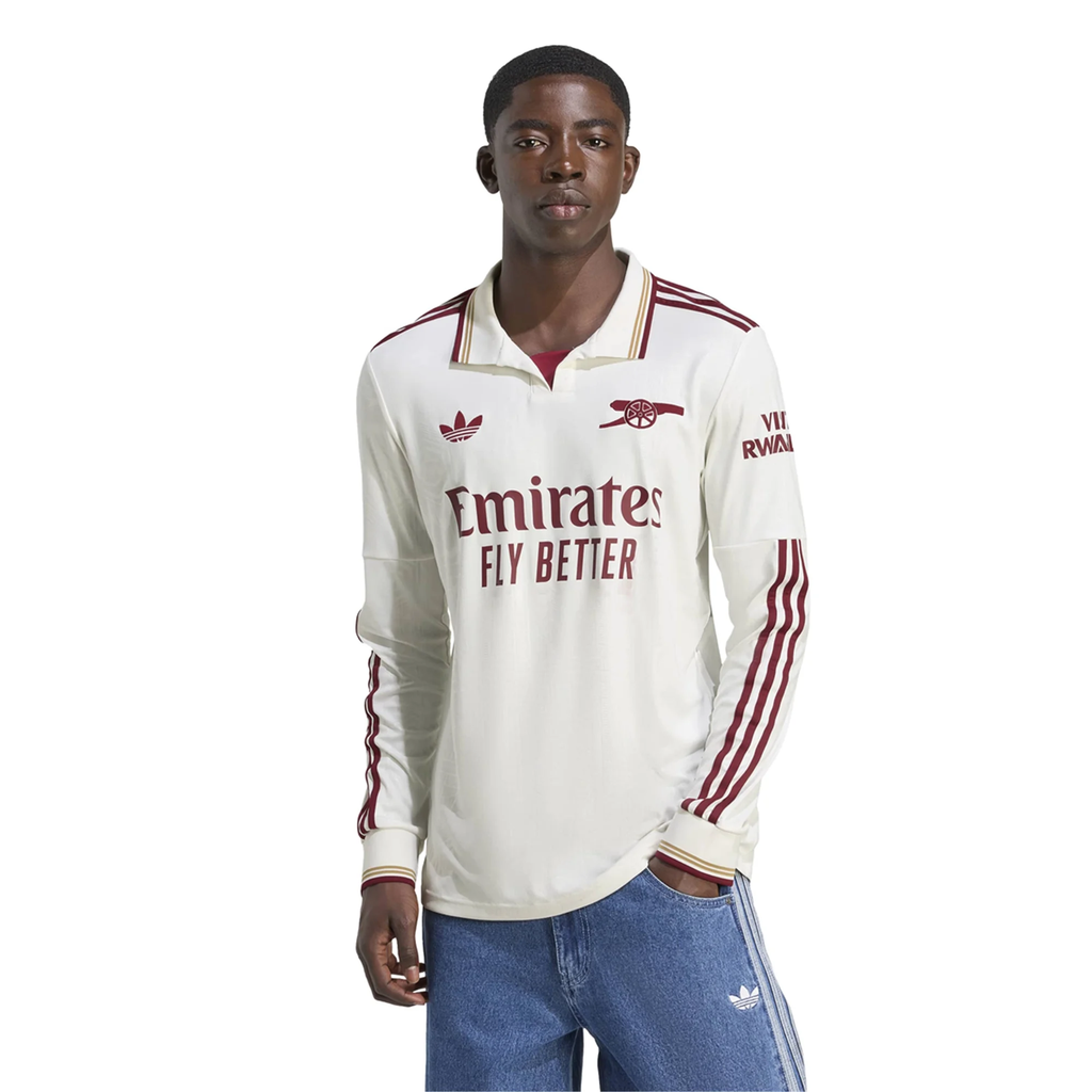 adidas Arsenal Leandro Trossard Third Long Sleeve Jersey w/ EPL + No Room For Racism 25/26 (White/Burgundy)
