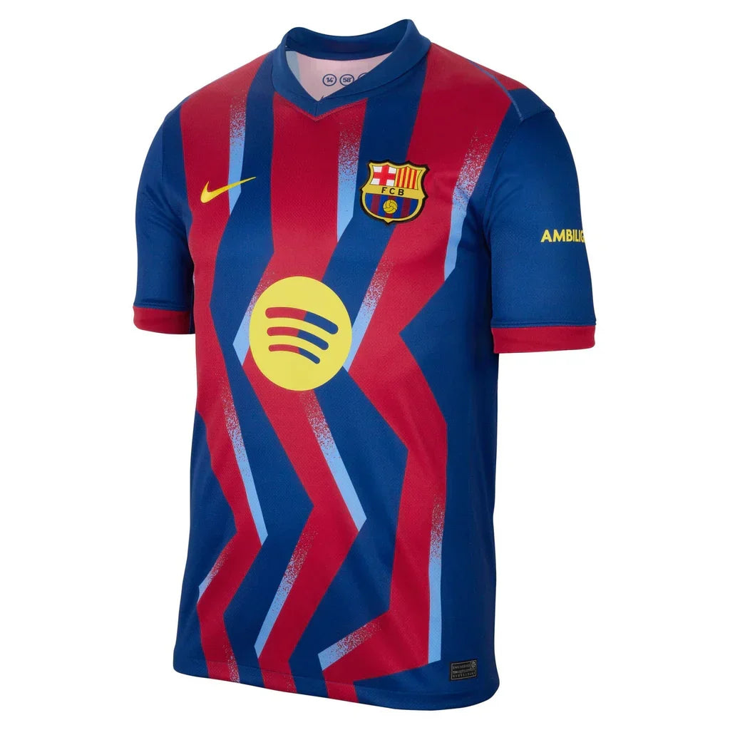 Nike Men's FC Barcelona Lewandowski 4th Jersey 25/26 w/ La Liga Patches (Blue/Red/Yellow)