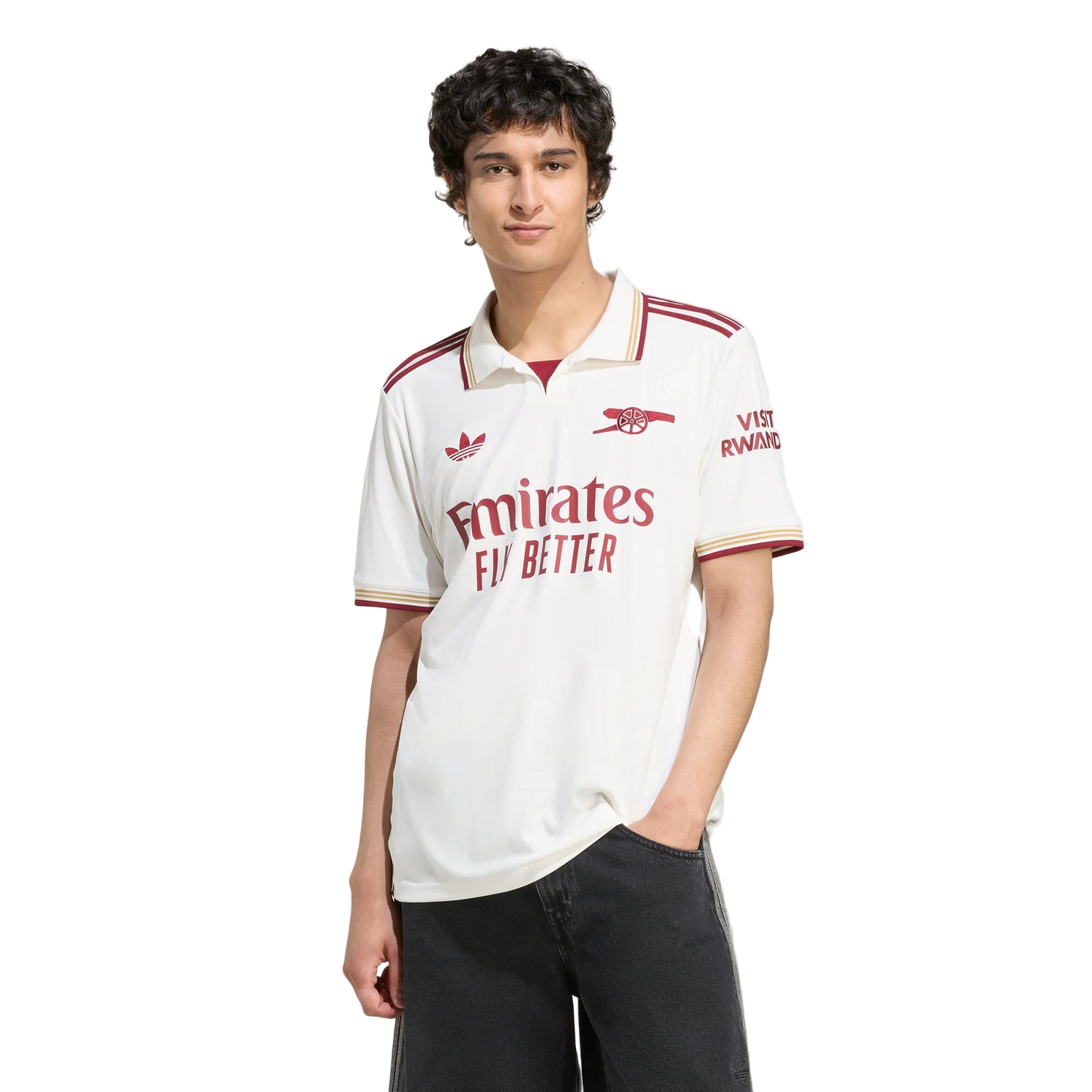 adidas Odegaard Men's Arsenal FC Third Jersey 25/26 w/ NRFR + EPL Patches (White/Burgundy)