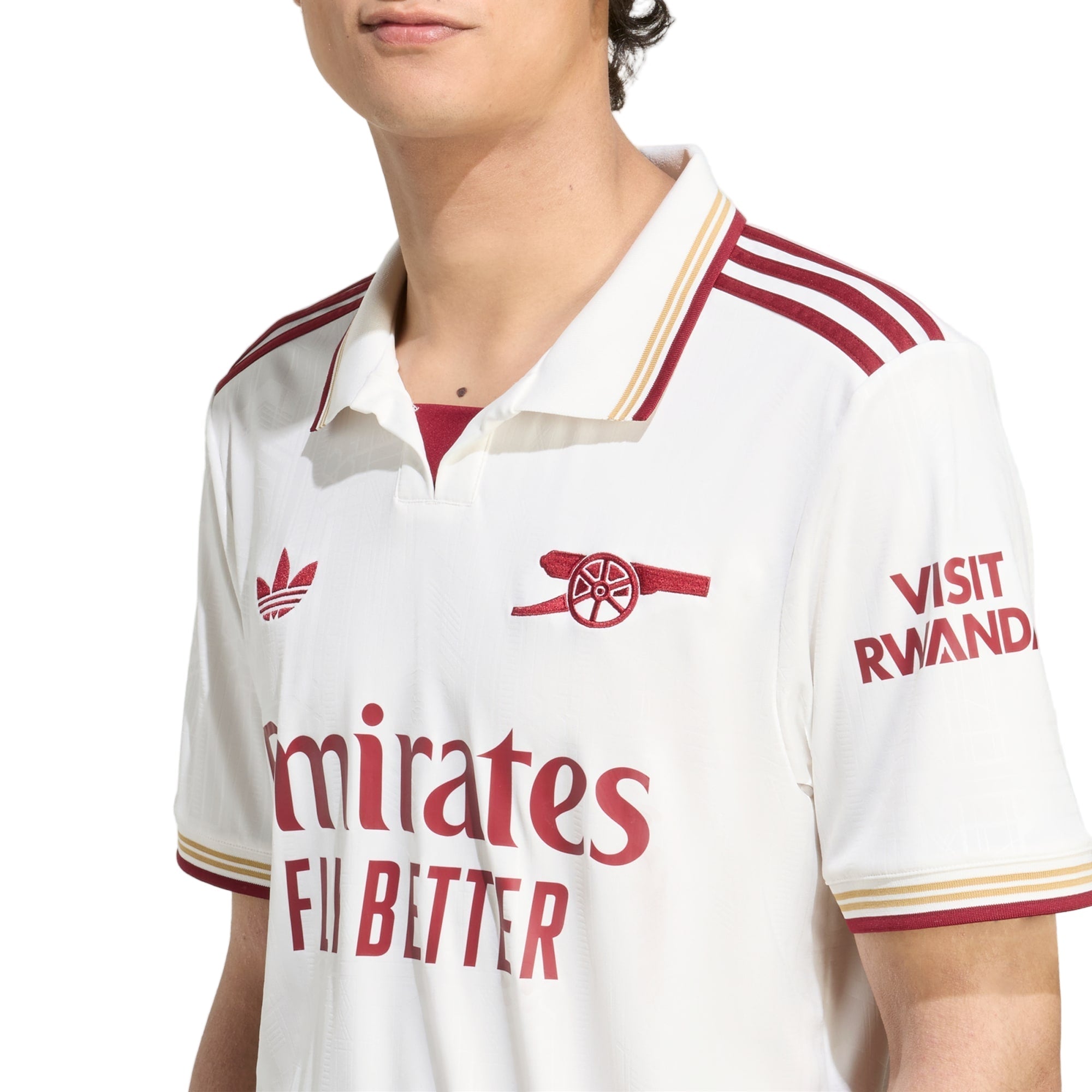 adidas Mosquera Men's Arsenal FC Third Jersey 25/26 w/ NRFR + EPL Patches (White/Burgundy)