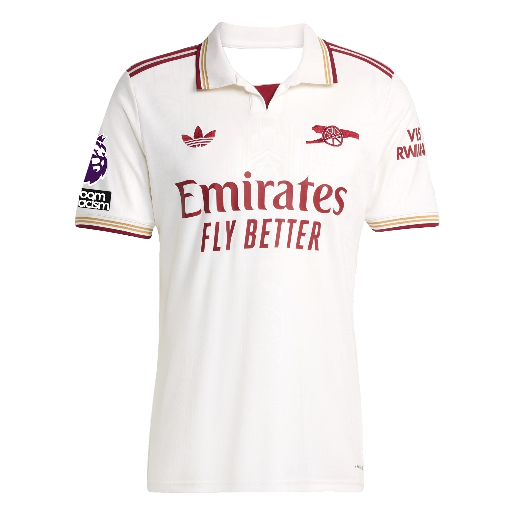 adidas Eze Men's Arsenal FC Third Jersey 25/26 w/ NRFR + EPL Patches (White/Burgundy)