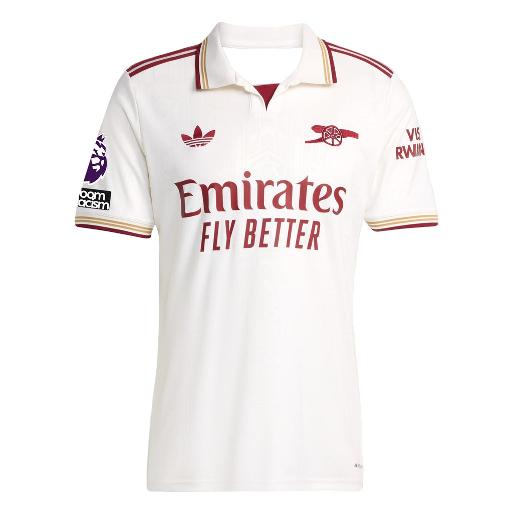 adidas Norgaard Men's Arsenal FC Third Jersey 25/26 w/ NRFR + EPL Patches (White/Burgundy)