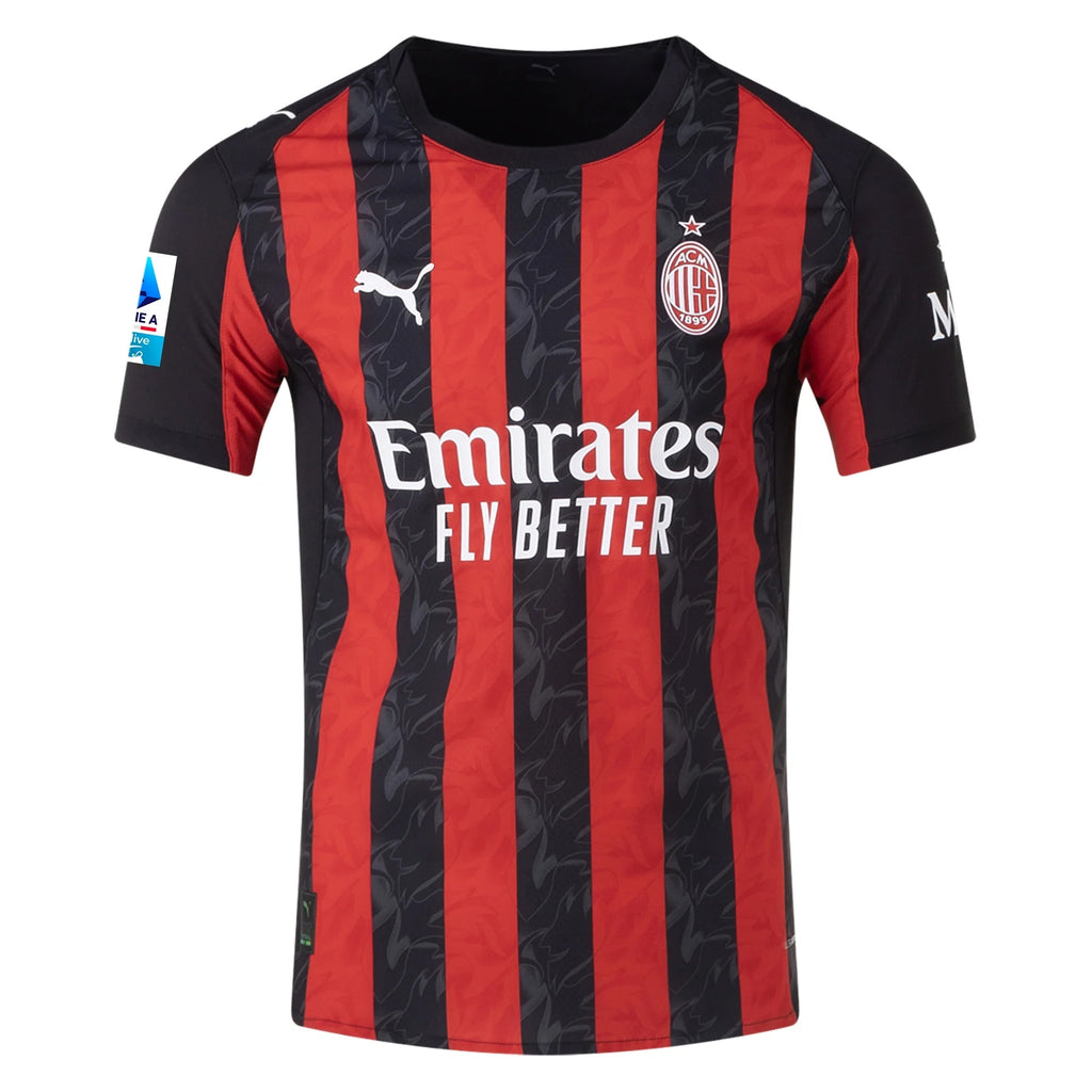 Puma Chukwueze Men's AC Milan Authentic Home Jersey 25/26 w/ Seria A Patch (Red/Black)