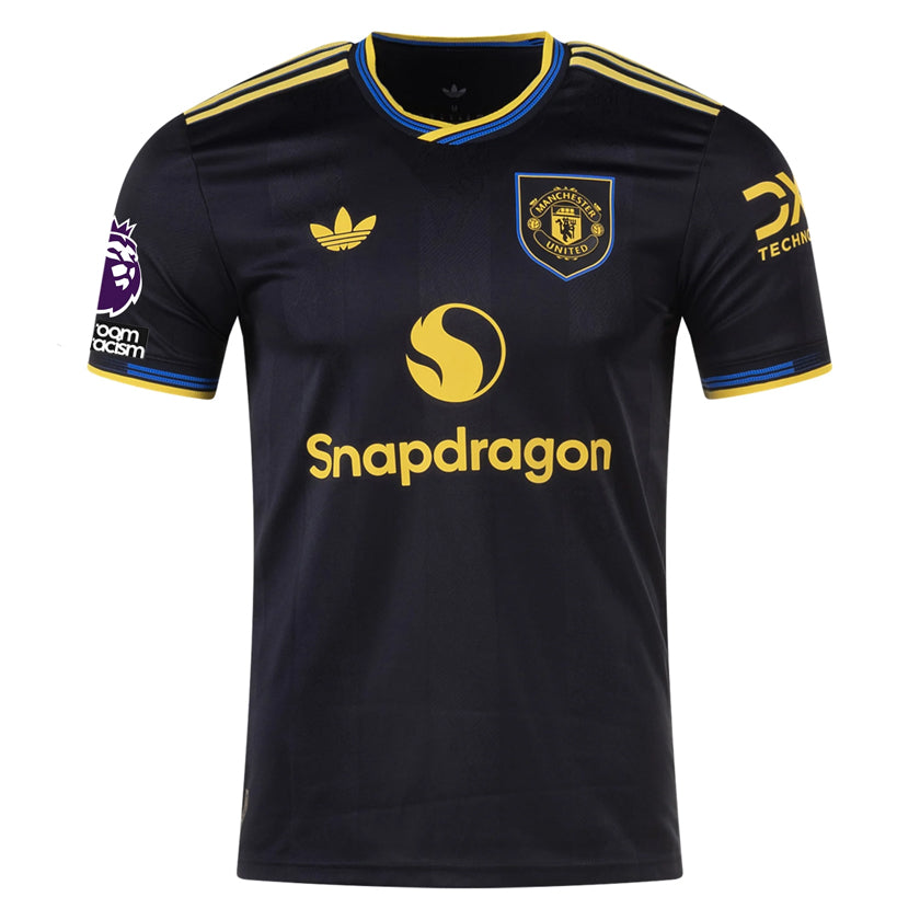 adidas Mazraoui Men's Manchester United Authentic Third Jersey 25/26 w/ NRFR + EPL Patches (Black)
