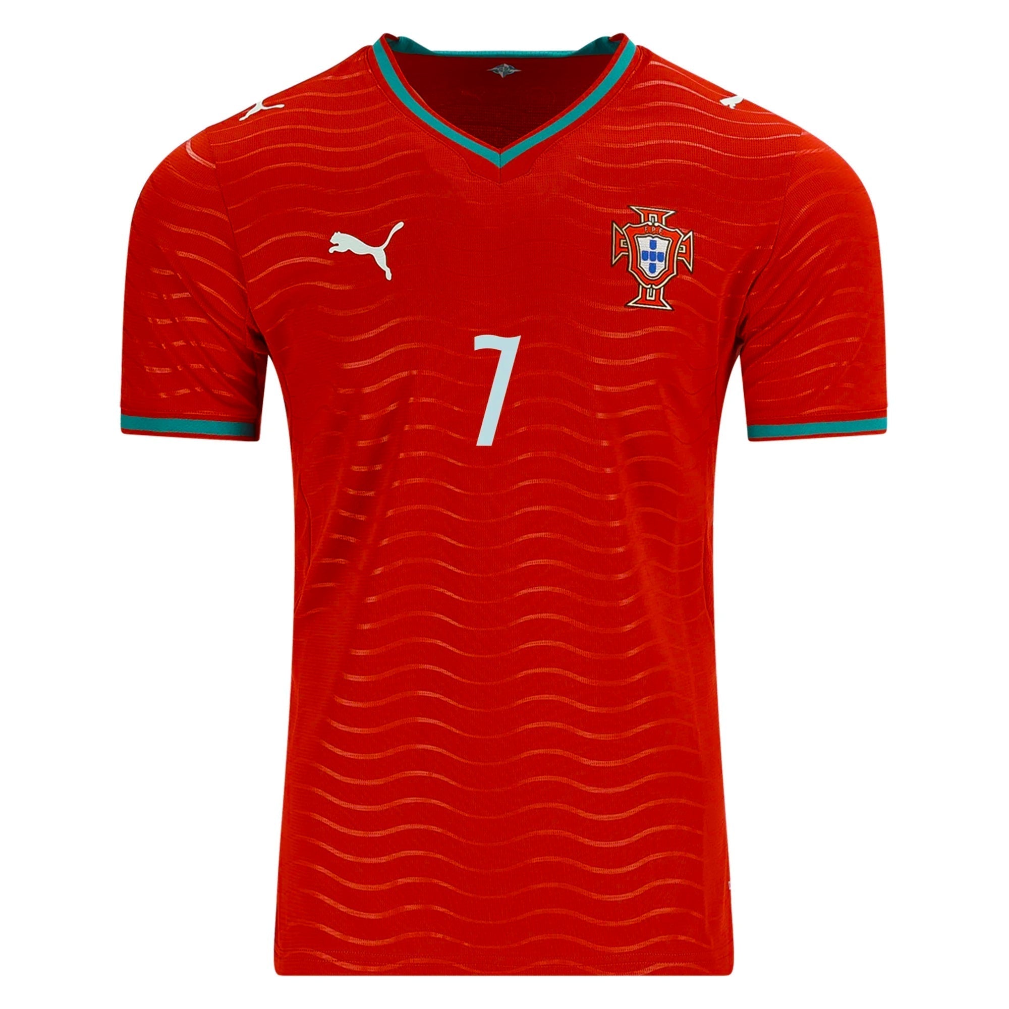 PUMA Men's Portugal Cristiano Ronaldo Home World Cup 2026 Soccer Jersey (Club Red/Green Lagoon)