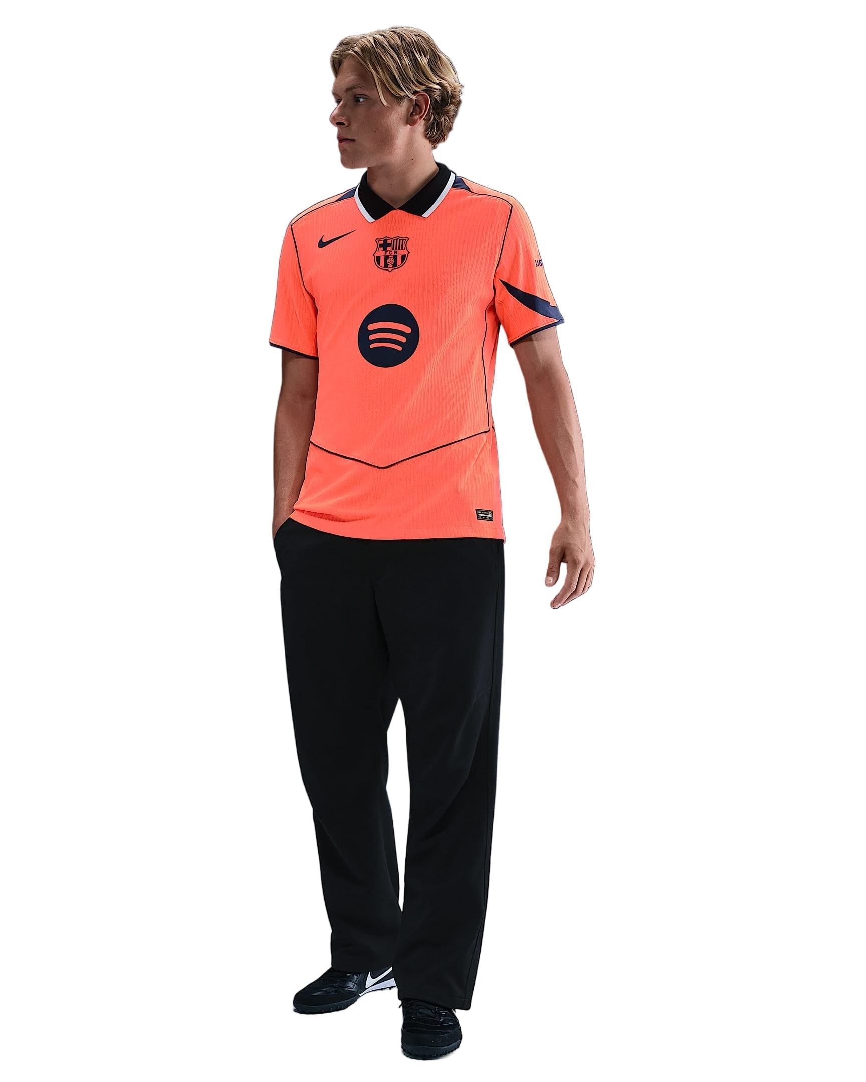 Nike Frenkie De Jong FC Barcelona Third T90 Authentic Jersey 25/26 w/ Champions League Patches (Mango/Navy)