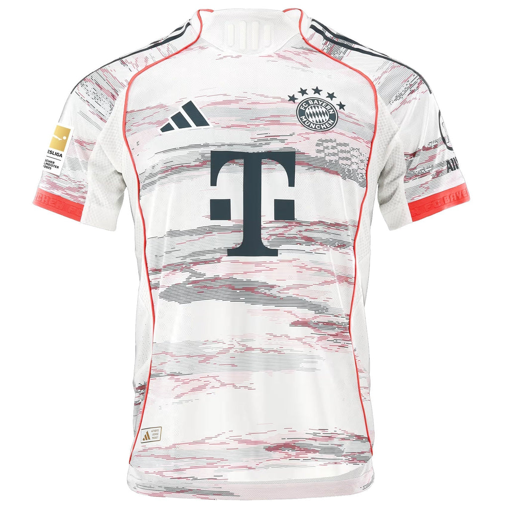 adidas Upamecano Authentic Away Jersey 25/26 w/ Sponsor + Meister Bundesliga Patch (White/Red)