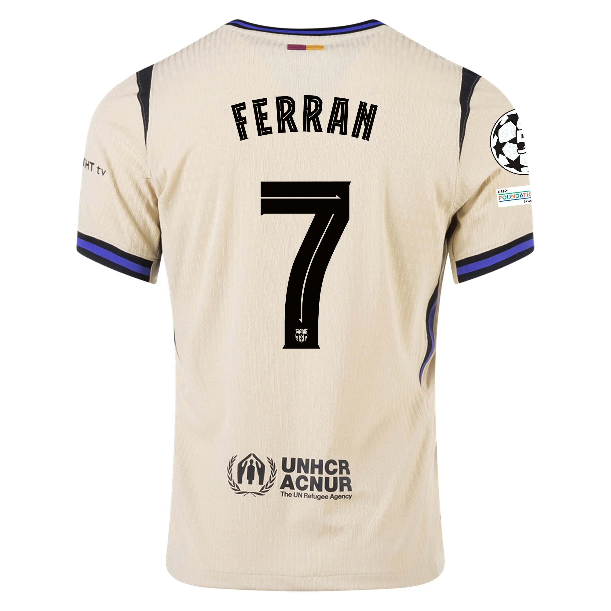 Nike Ferran Torres Men's FC Barcelona Authentic Away Jersey w/ Champions League Patches (Team Gold/Persian Violet/Black)