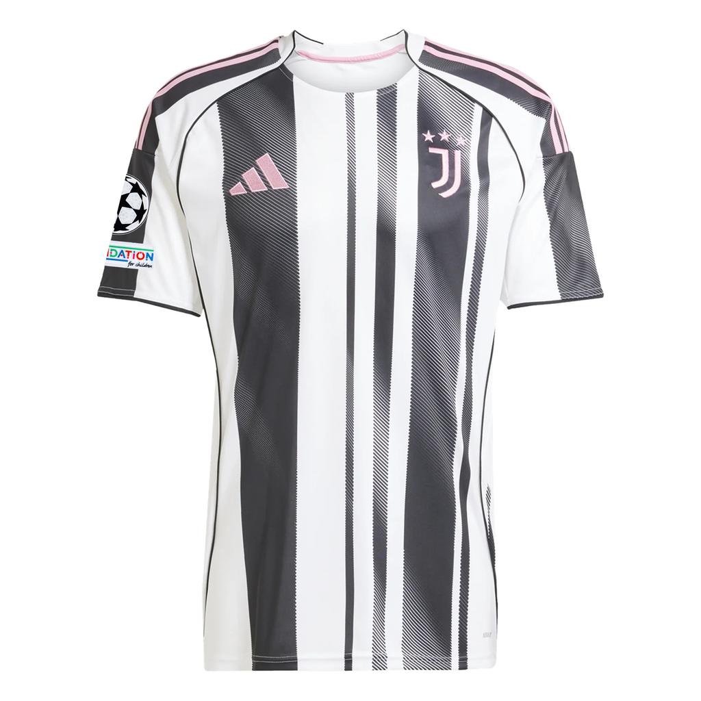 adidas Juventus Locatelli Home Jersey w/ Champions League Patches 25/26 (White/Black/Pink)