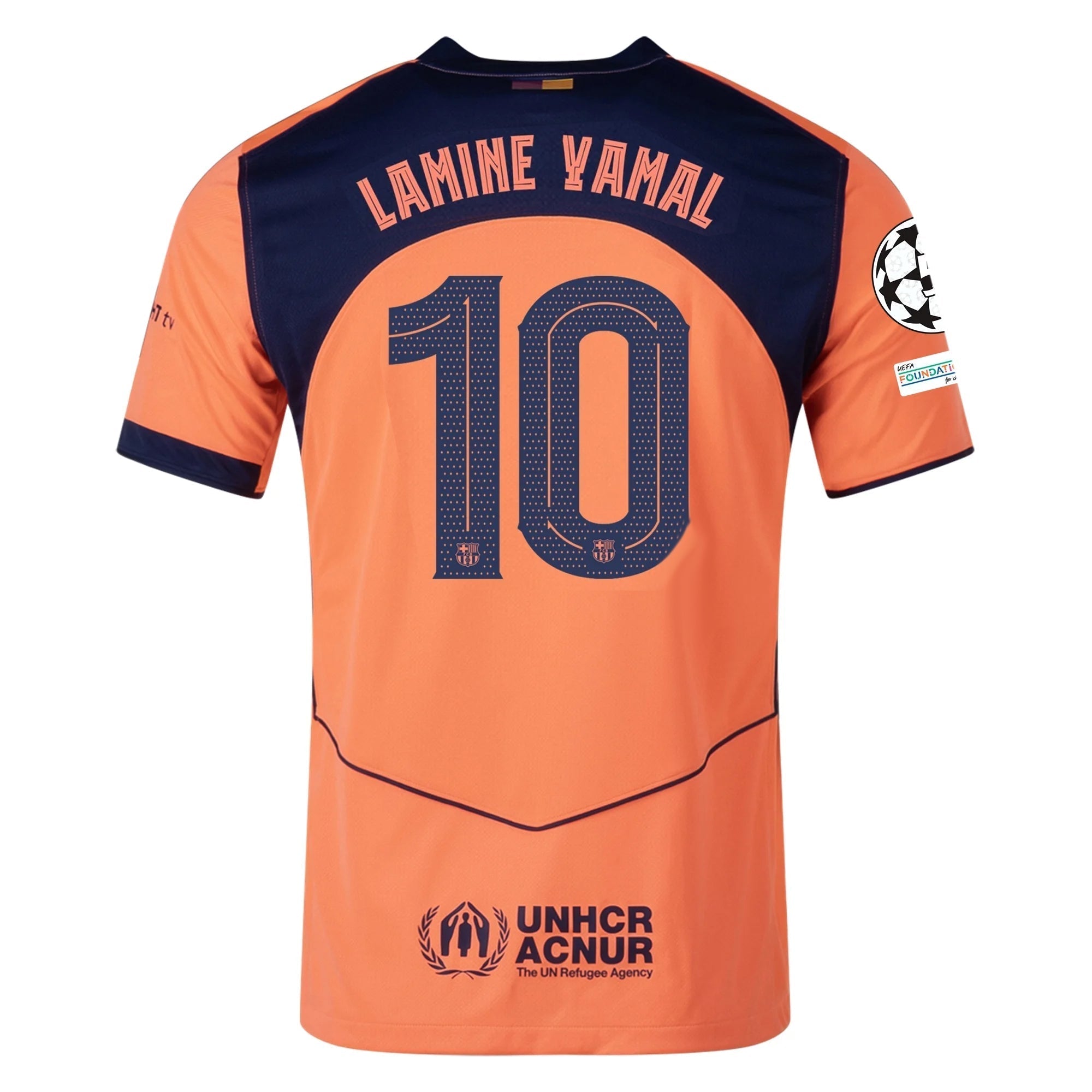 Nike Lamine Yamal Men's FC Barcelona T90 Third Jersey 25/26 w/ Champions League Patches (Mango/Navy)
