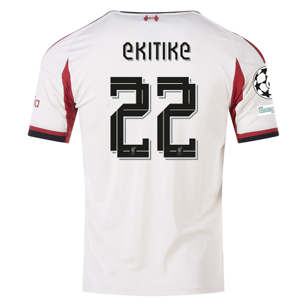 adidas Men's Liverpool Hugo Ekitike Away Jersey w/ Champions League Patches 25/26 (Wonder White)