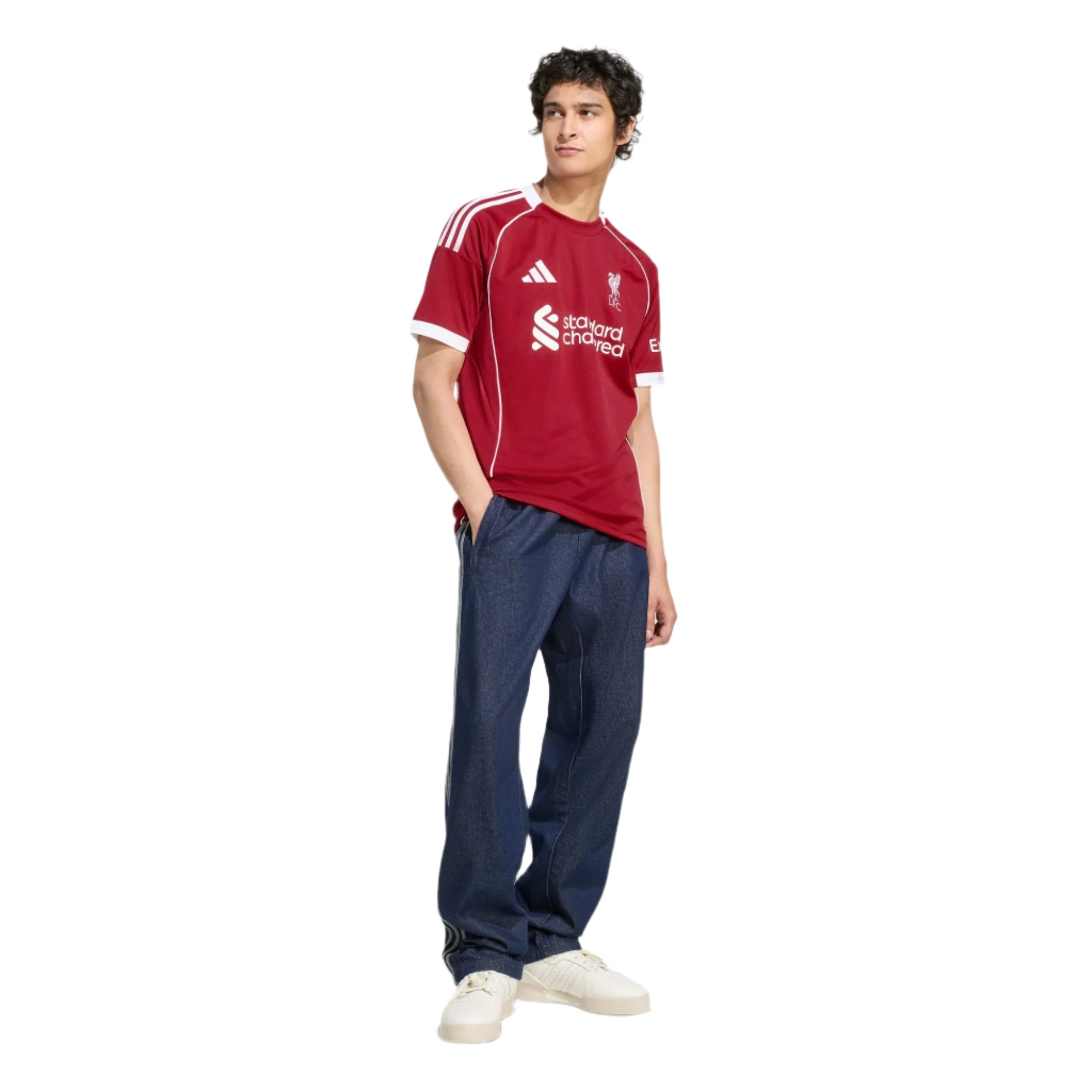 adidas Gravenberch Men's Liverpool Home Jersey 25/26 w/ NRFR + EPL Champions Patch (Strawberry Red)