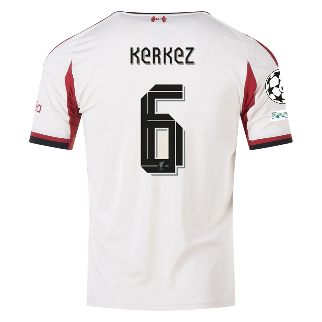 adidas Men's Liverpool Milos Kerkez Away Jersey w/ Champions League Patches 25/26 (Wonder White)