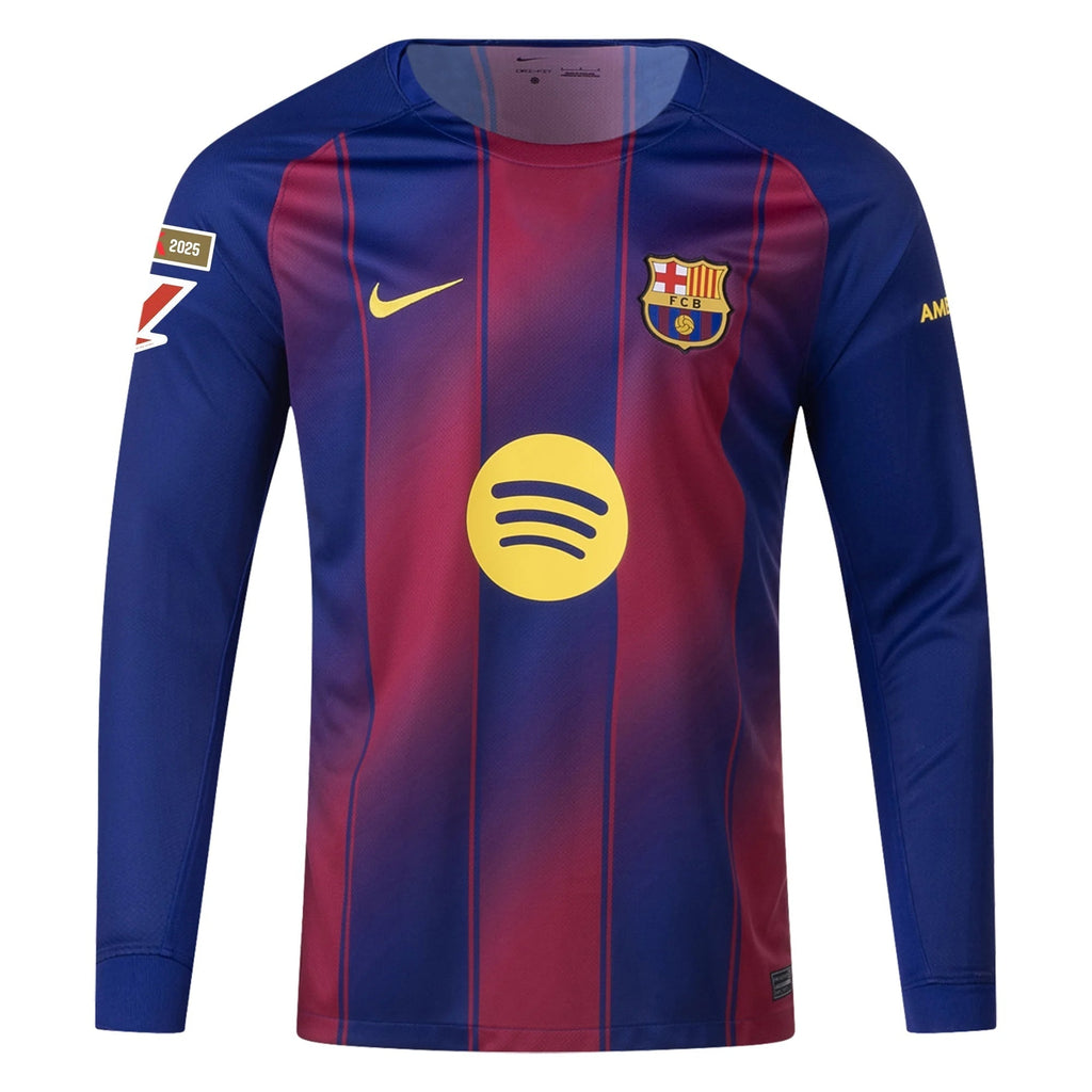 Nike Men's Lamine Yamal Barcelona 25/26 Long Sleeve Home Jersey w/ La Liga Patches (Deep Royal Blue/Midwest Gold)