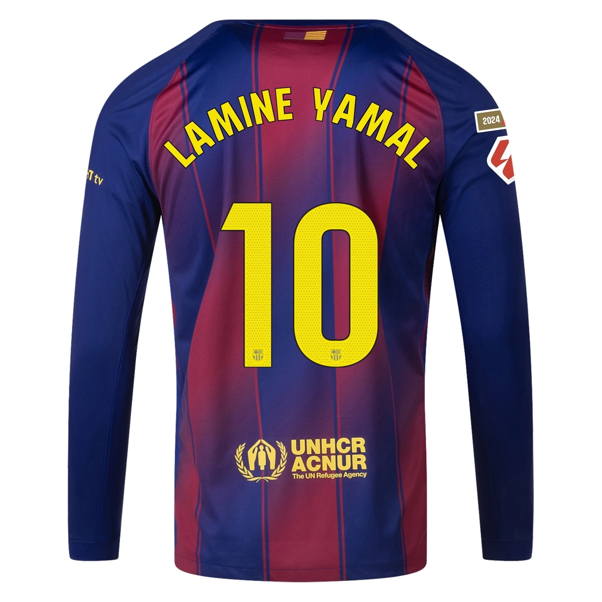 Nike Men's Lamine Yamal Barcelona 25/26 Long Sleeve Home Jersey w/ La Liga Patches (Deep Royal Blue/Midwest Gold)