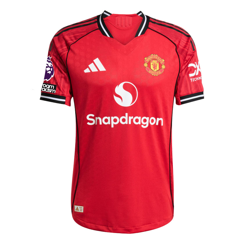 adidas Shaw Men's Manchester United Authentic Home Jersey 25/26 w/ NRFR + EPL Patch (Red)