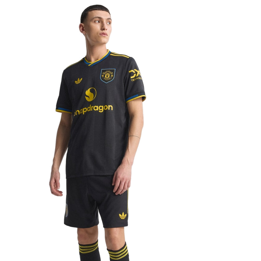 adidas Mazraoui Men's Manchester United Authentic Third Jersey 25/26 w/ NRFR + EPL Patches (Black)