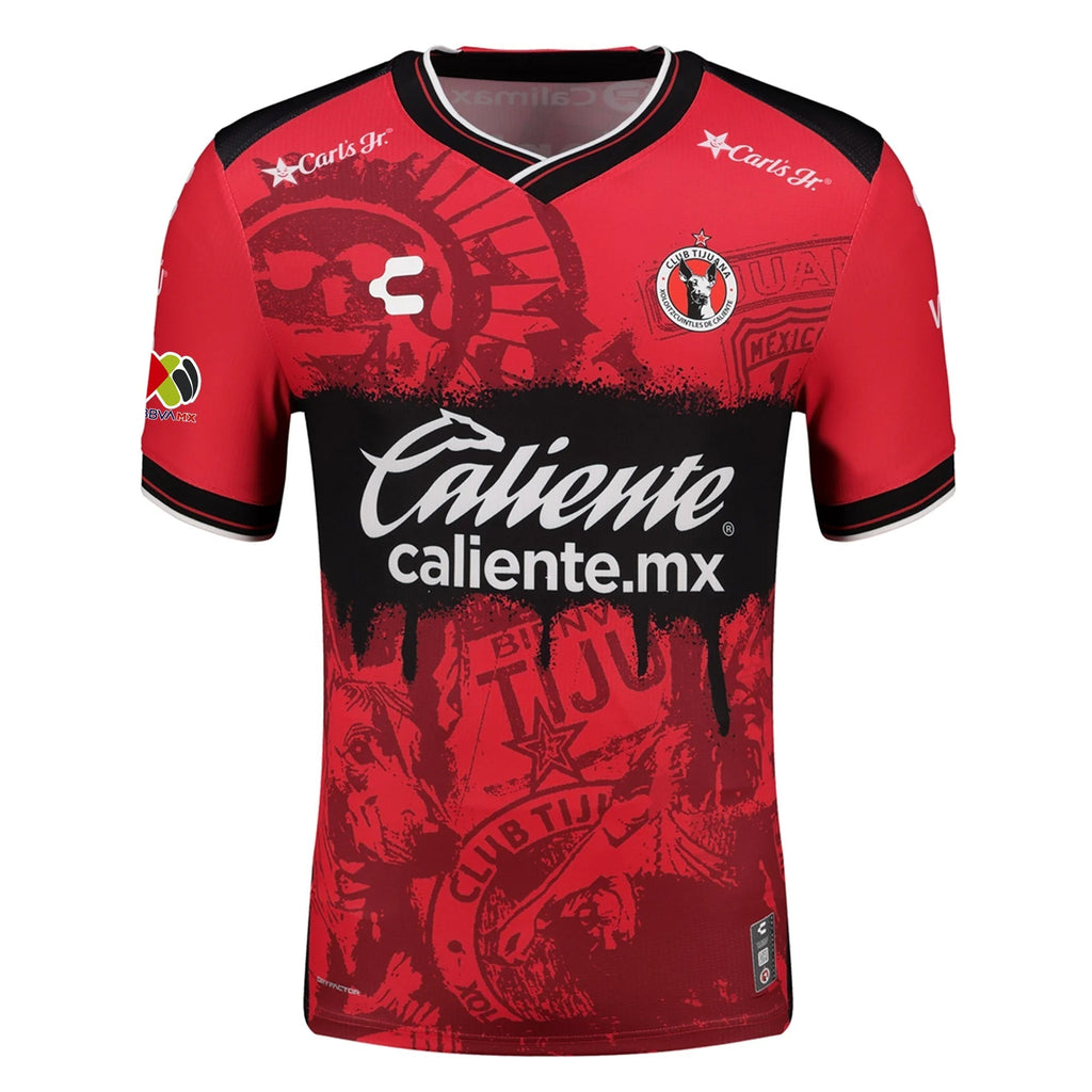 Charly Kevin Castaneda Men's Club Tijuana Xolos Home Jersey 25/26 w/ BBVA MX Patch (Red/Black)