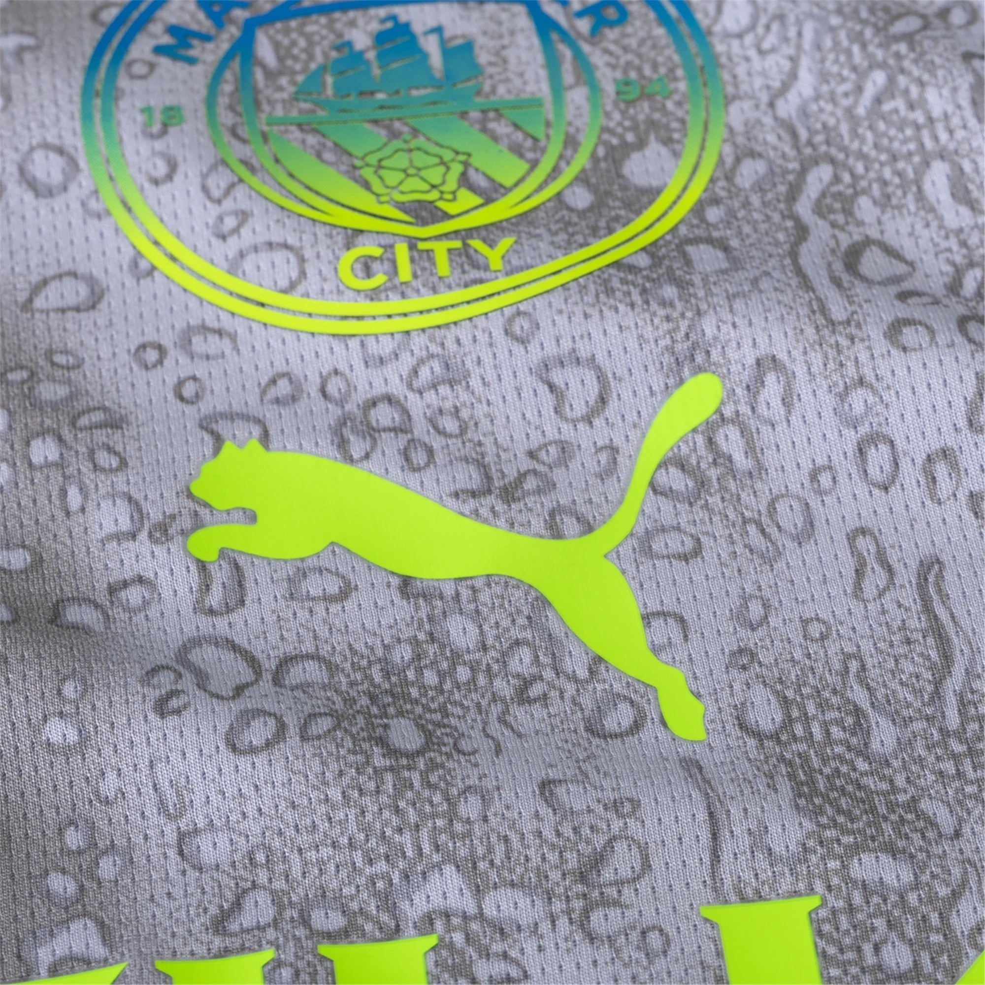 Puma Men's Manchester City Stones Third Jersey w/ EPL + No Room For Racism Patches 25/26 (Cool Weather/Pro Green)