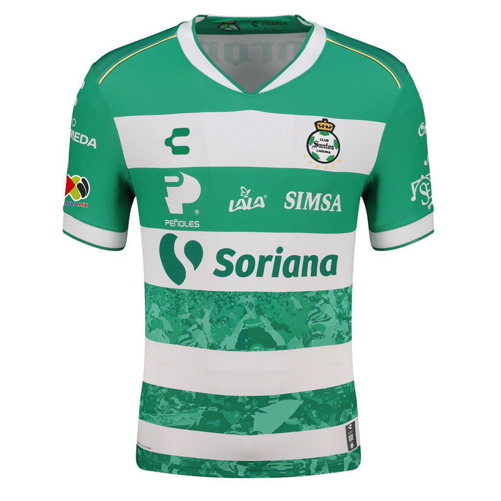 Charly Jordan Cerillo Men's Santos Laguna Home Jersey 25/26 w/ BBVA MX Patches (Green/White)