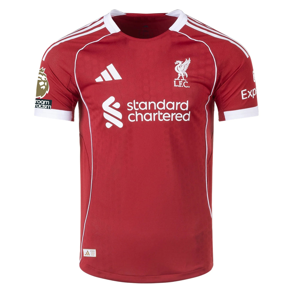 adidas Men's Liverpool FC Authentic Mohamed Salah Home Jersey 25/26 w/ EPL + NRFR Patches (Strawberry Red)