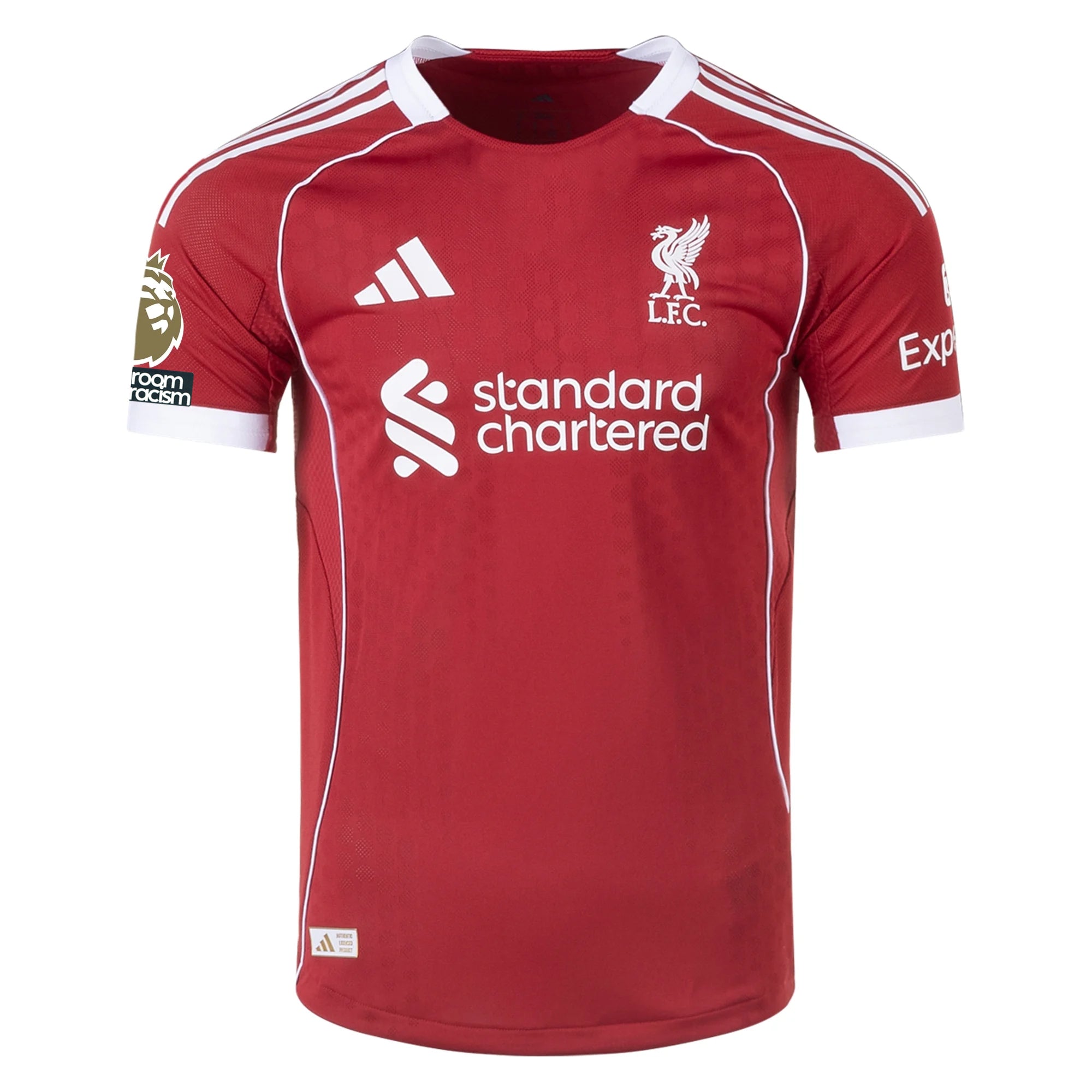 adidas Men's Liverpool FC Authentic Gravenberch Home Jersey 25/26 w/ EPL + NRFR Patches (Strawberry Red)