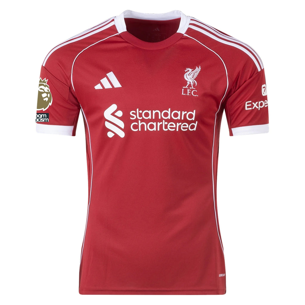 adidas Gravenberch Men's Liverpool Home Jersey 25/26 w/ NRFR + EPL Champions Patch (Strawberry Red)