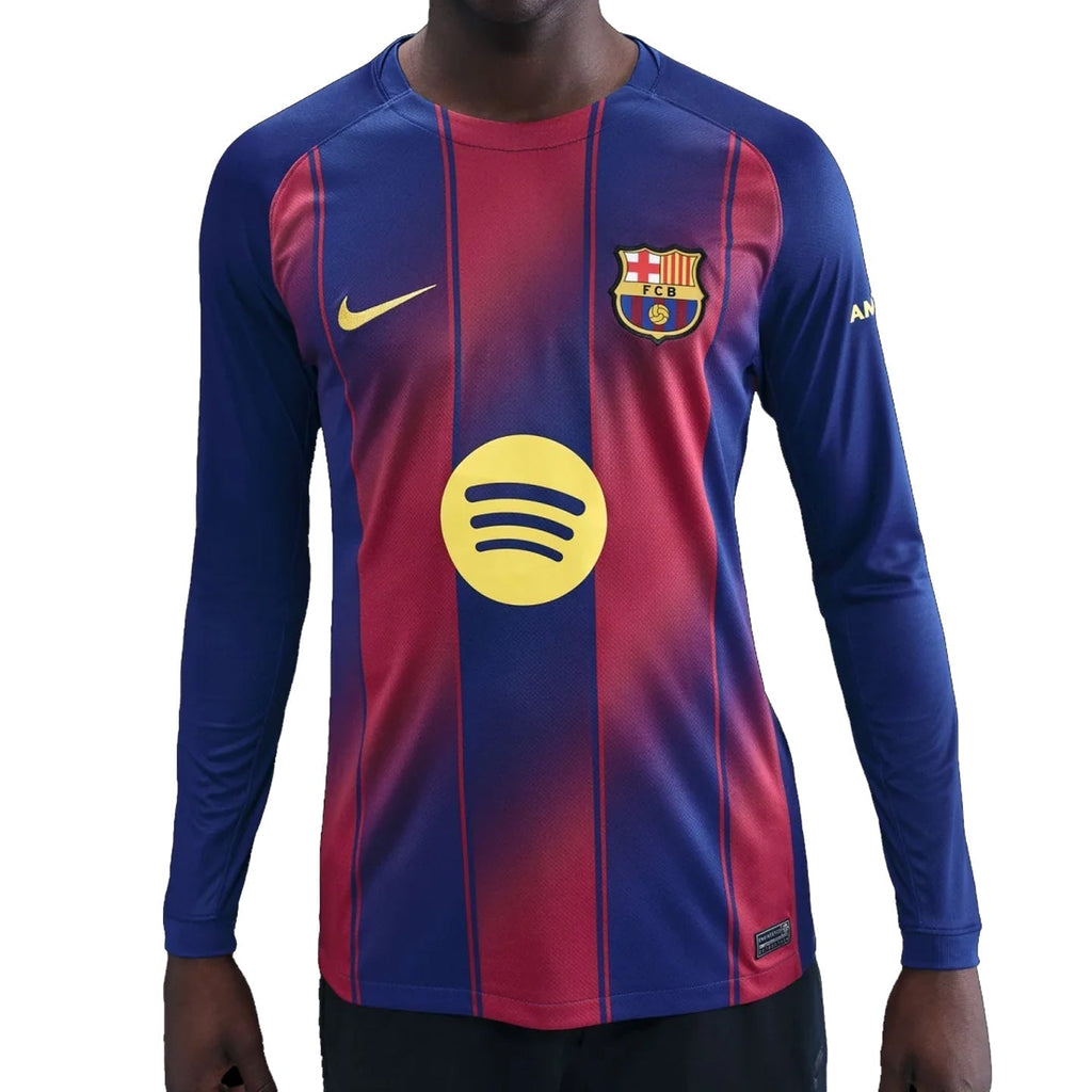Nike Men's Lamine Yamal Barcelona 25/26 Long Sleeve Home Jersey w/ La Liga Patches (Deep Royal Blue/Midwest Gold)