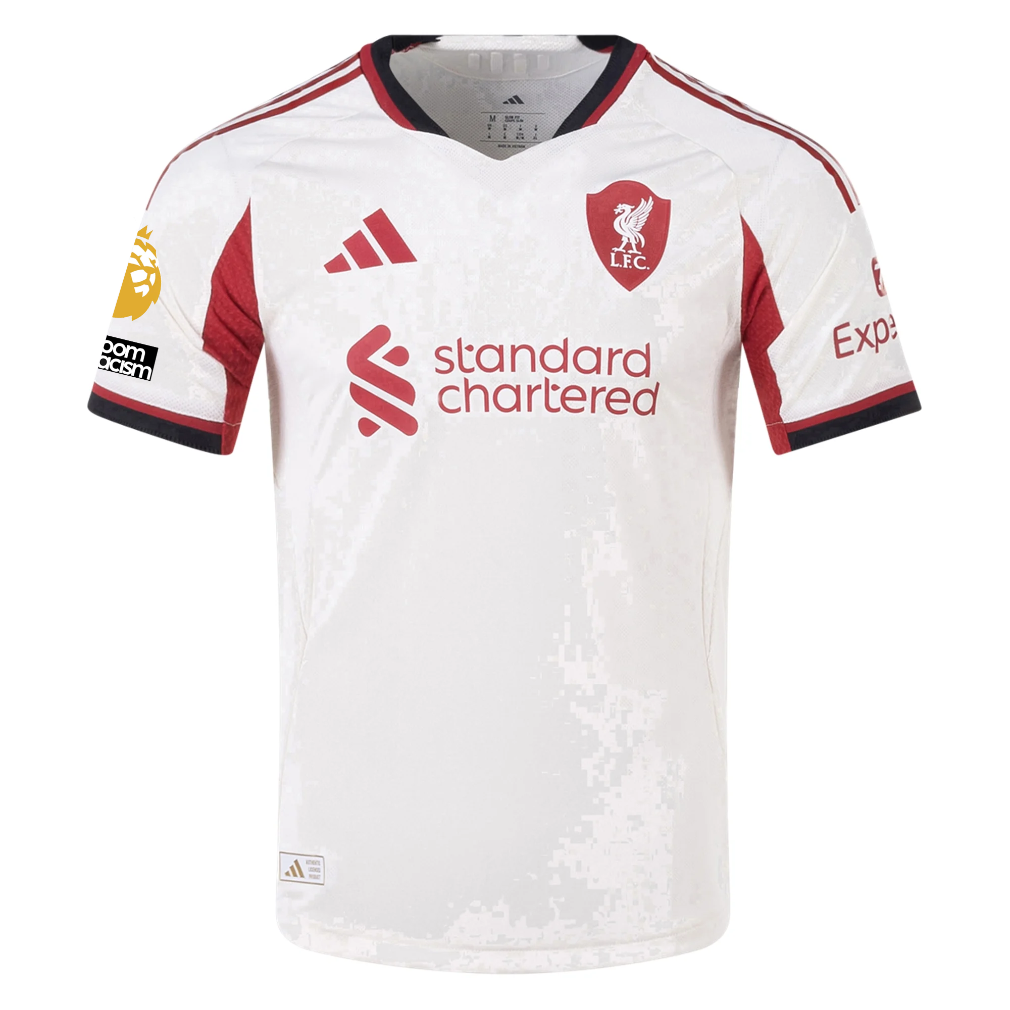 adidas Men's Liverpool Authentic Away Jersey w/ EPL + No Room For Racism Patches 25/26 (Wonder White)