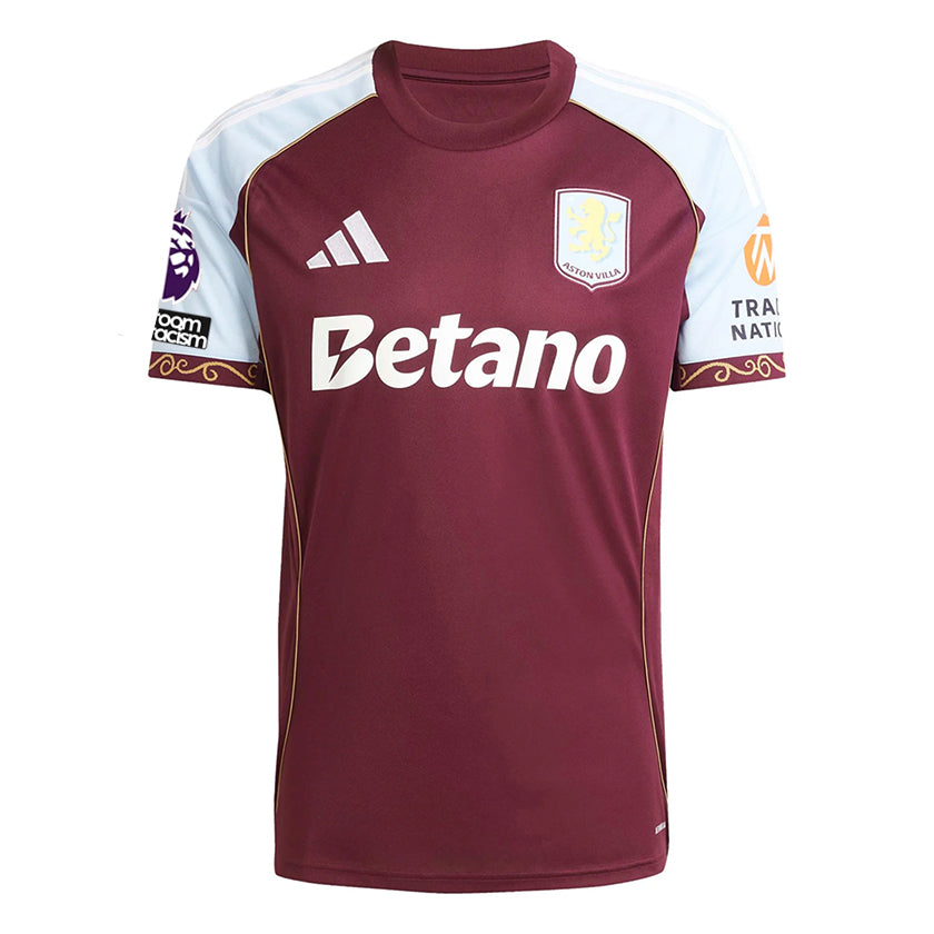 adidas Barkley Men's Aston Villa Home Jersey 25/26 w/ NRFR + EPL Patches (Maroon/Blue)