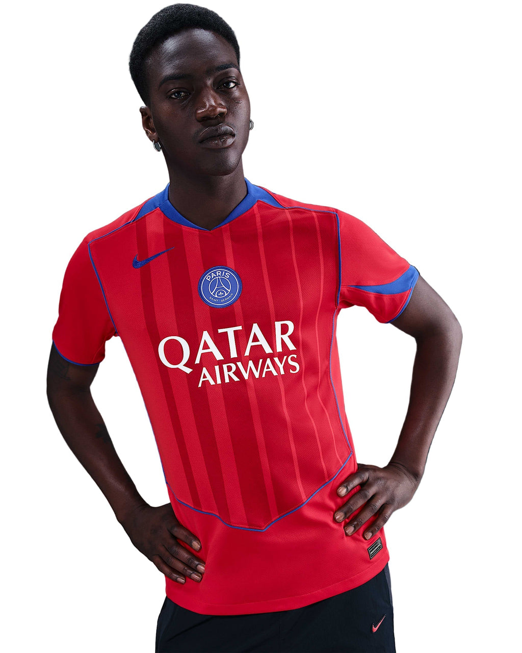 Nike Men's Paris Saint-Germain João Neves T90 Third Jersey w/ Champions League Patches 25/26 (Sport Red/Hyper Royal)