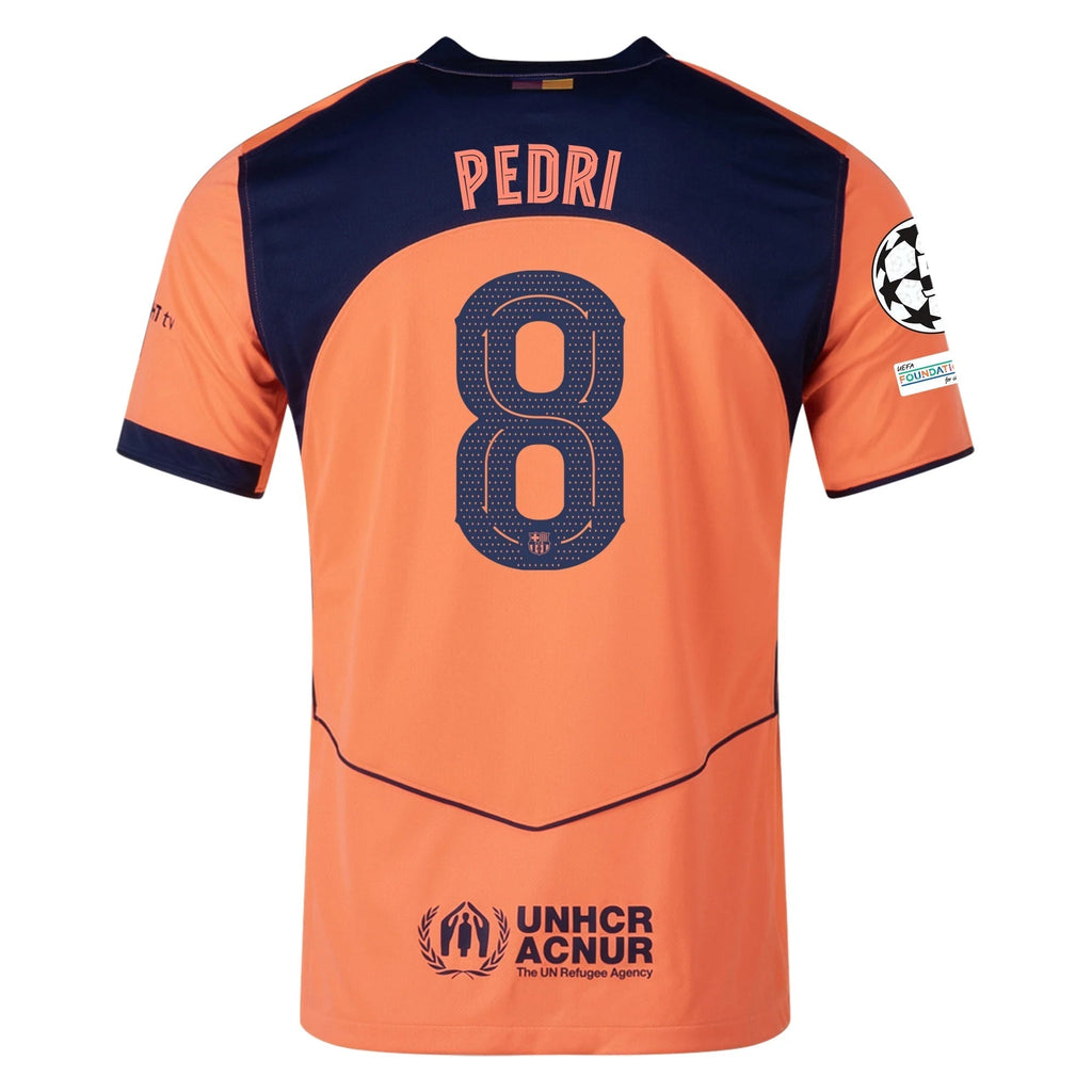 Nike Pedri Men's FC Barcelona T90 Third Jersey 25/26 w/ Champions League Patches (Mango/Navy)