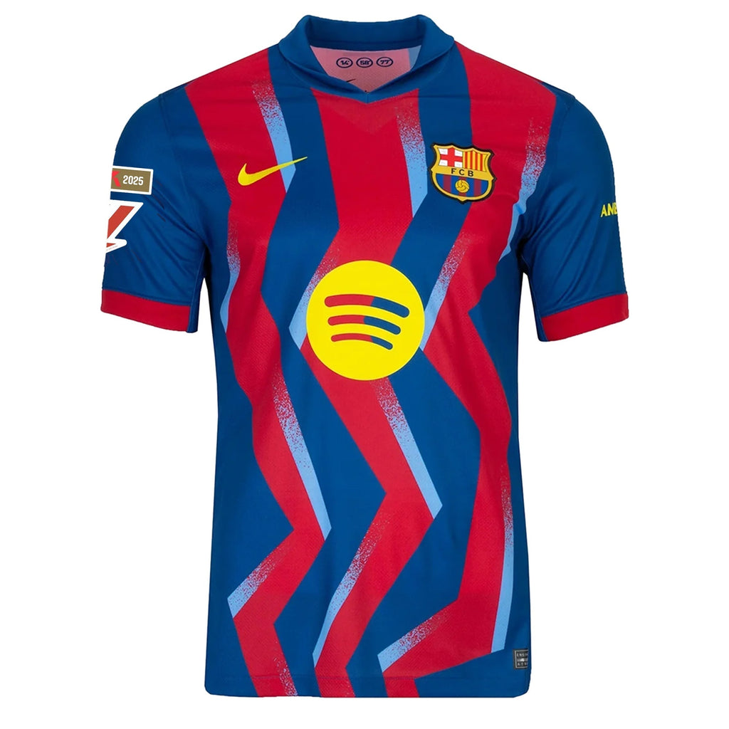 Nike Men's FC Barcelona Ferran 4th Jersey 25/26 w/ La Liga Patches (Blue/Red/Yellow)