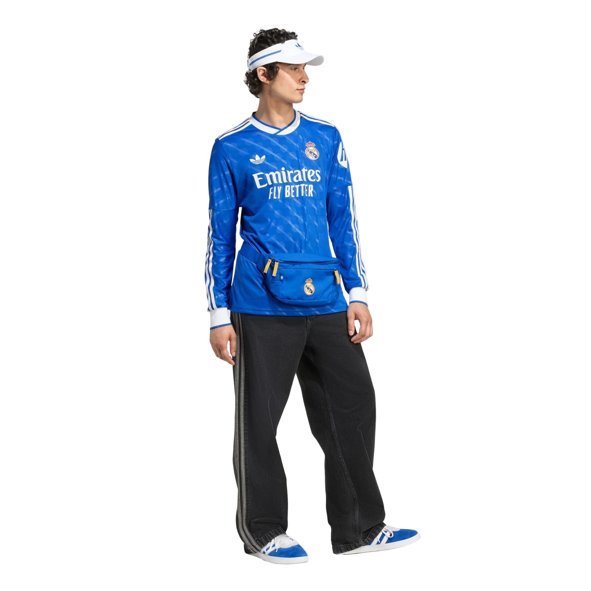 adidas Men's Real Madrid Camavinga Long Sleeve Third Jersey w/ Champions League Patches 25/26 (Blue/White)