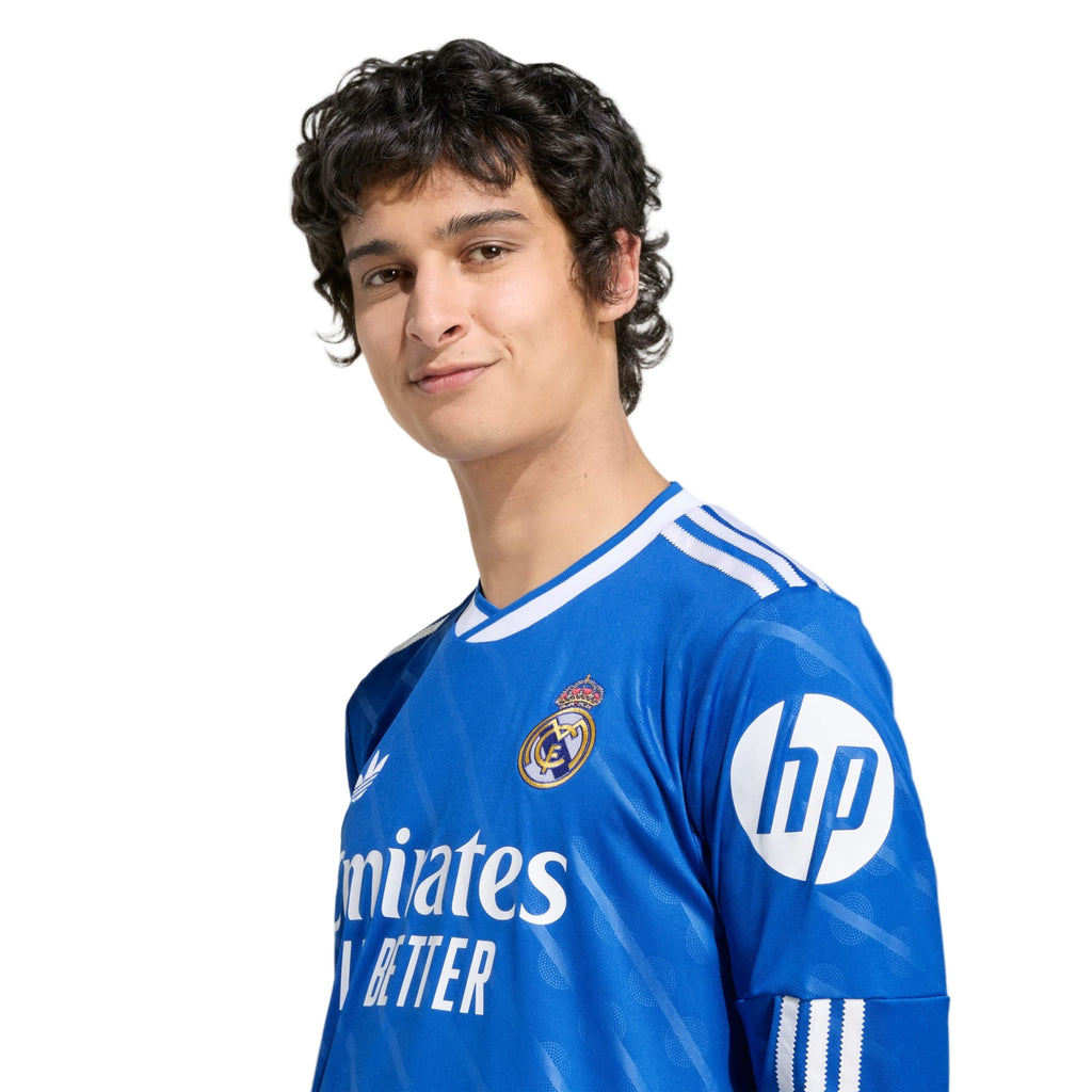 adidas Men's Real Madrid Camavinga Long Sleeve Third Jersey w/ Champions League Patches 25/26 (Blue/White)