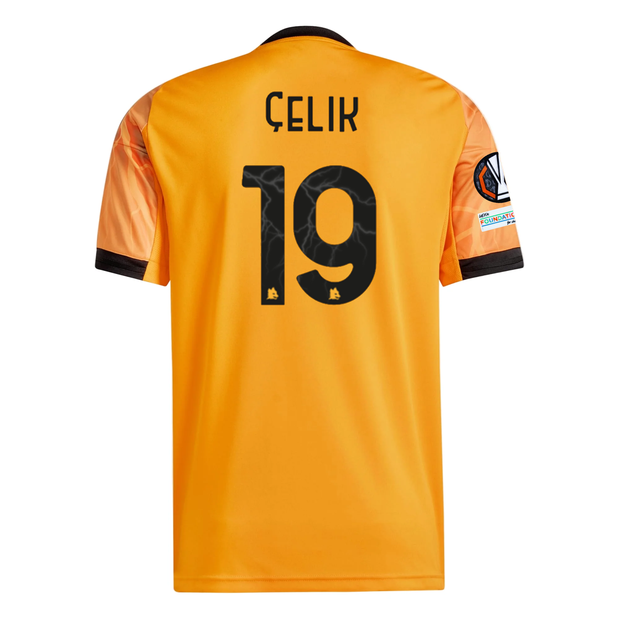 adidas Roma Mehmet Zeki Çelik Away Jersey w/ Europa League Patches 25/26 (Orange/Black)