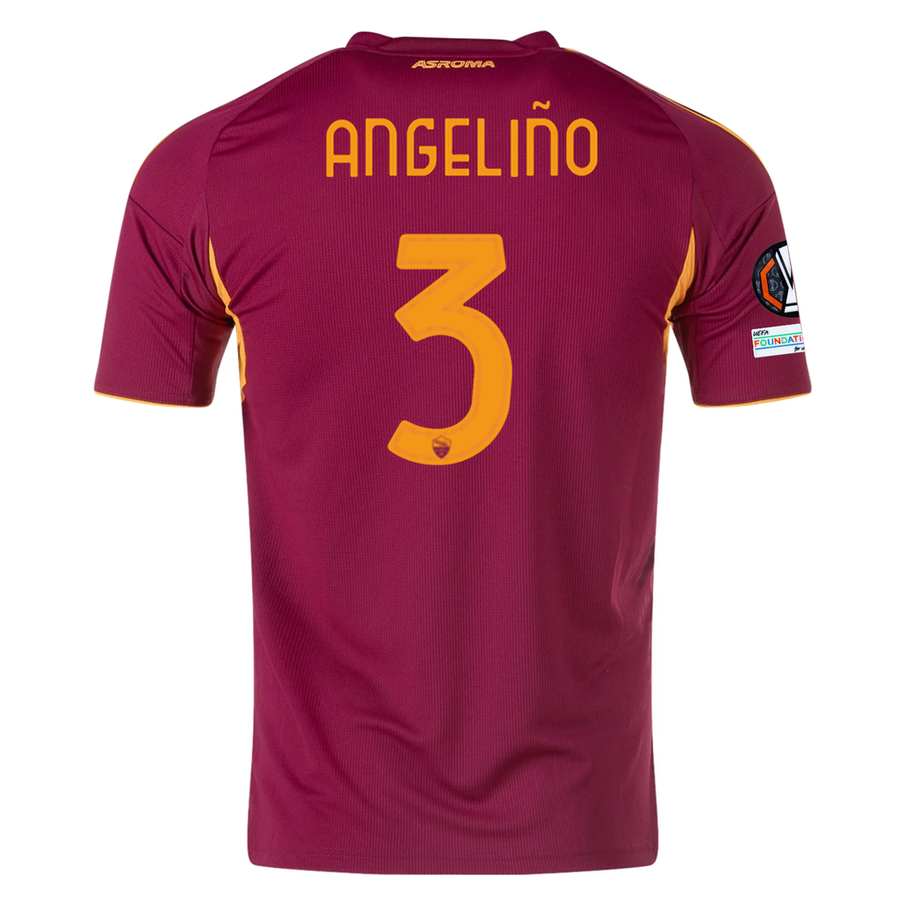 adidas Men's Roma Angeliño Home Jersey w/ Europa League Patches 25/26 (Burgundy)