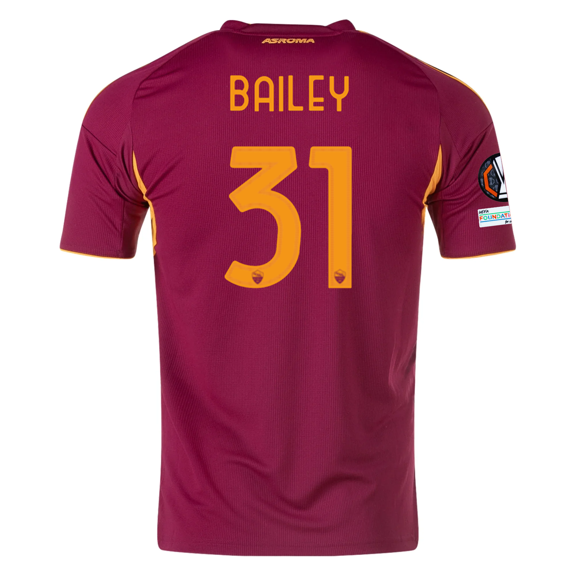 adidas Men's Roma Leon Bailey Home Jersey w/ Europa League Patches 25/26 (Burgundy)