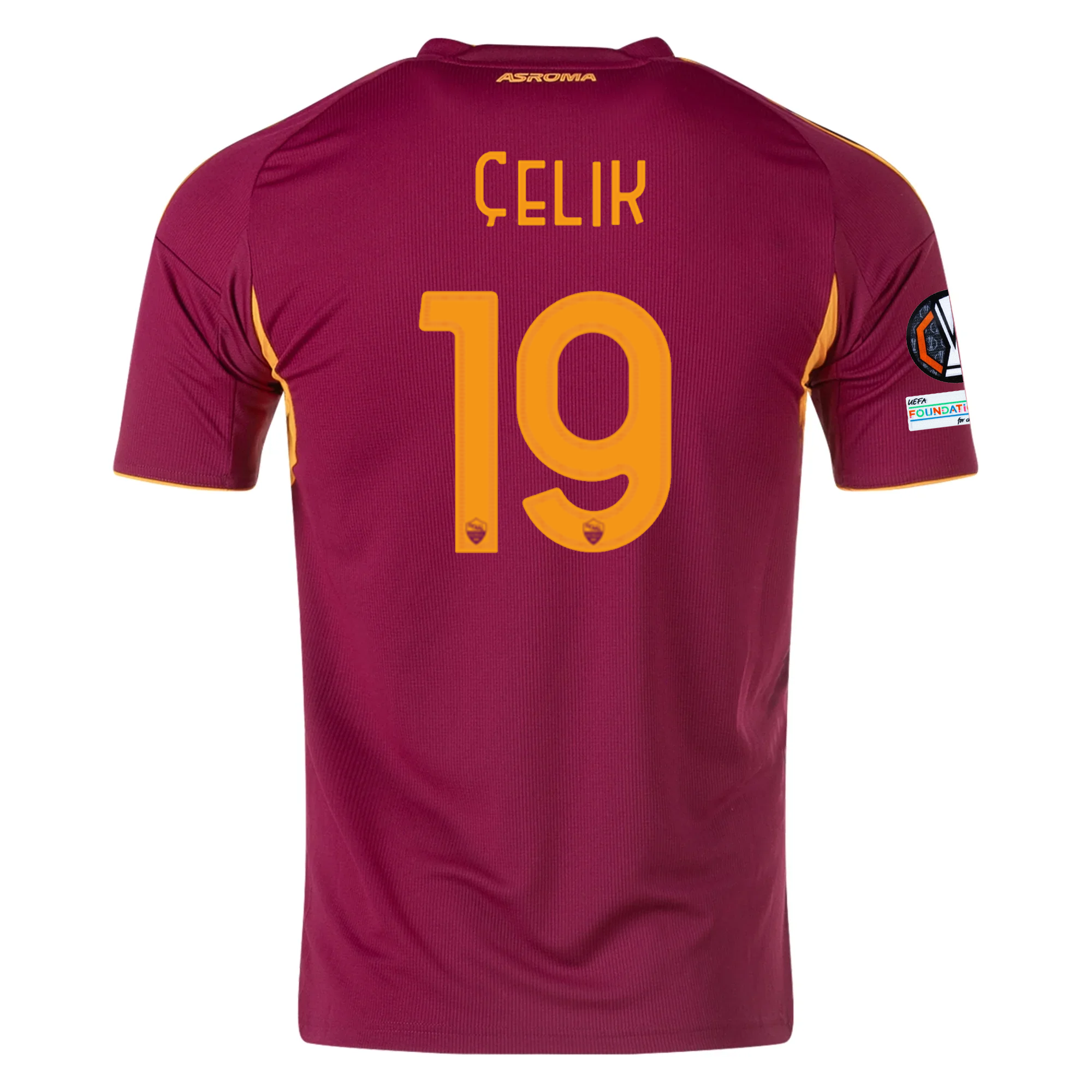 adidas Men's Roma Mehmet Zeki Çelik Home Jersey w/ Europa League Patches 25/26 (Burgundy)