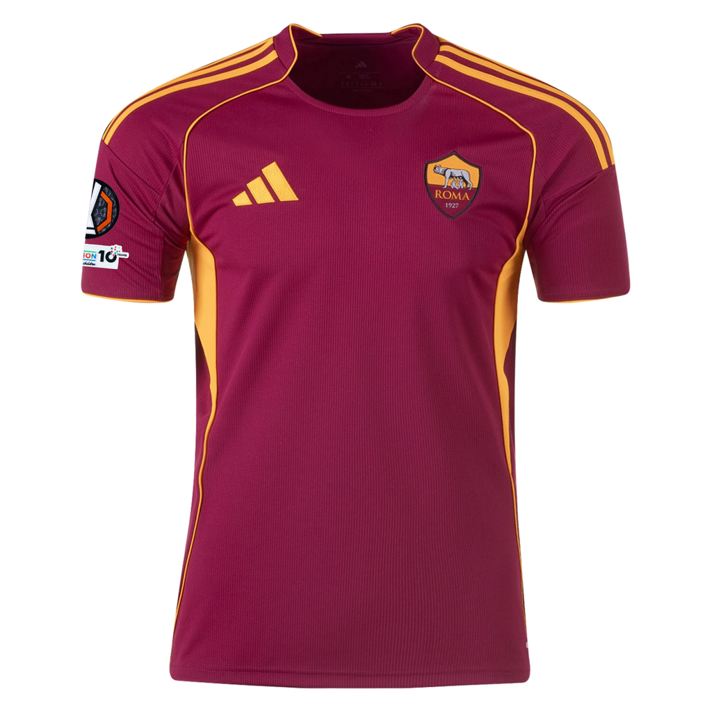 adidas Men's Roma Mehmet Zeki Çelik Home Jersey w/ Europa League Patches 25/26 (Burgundy)