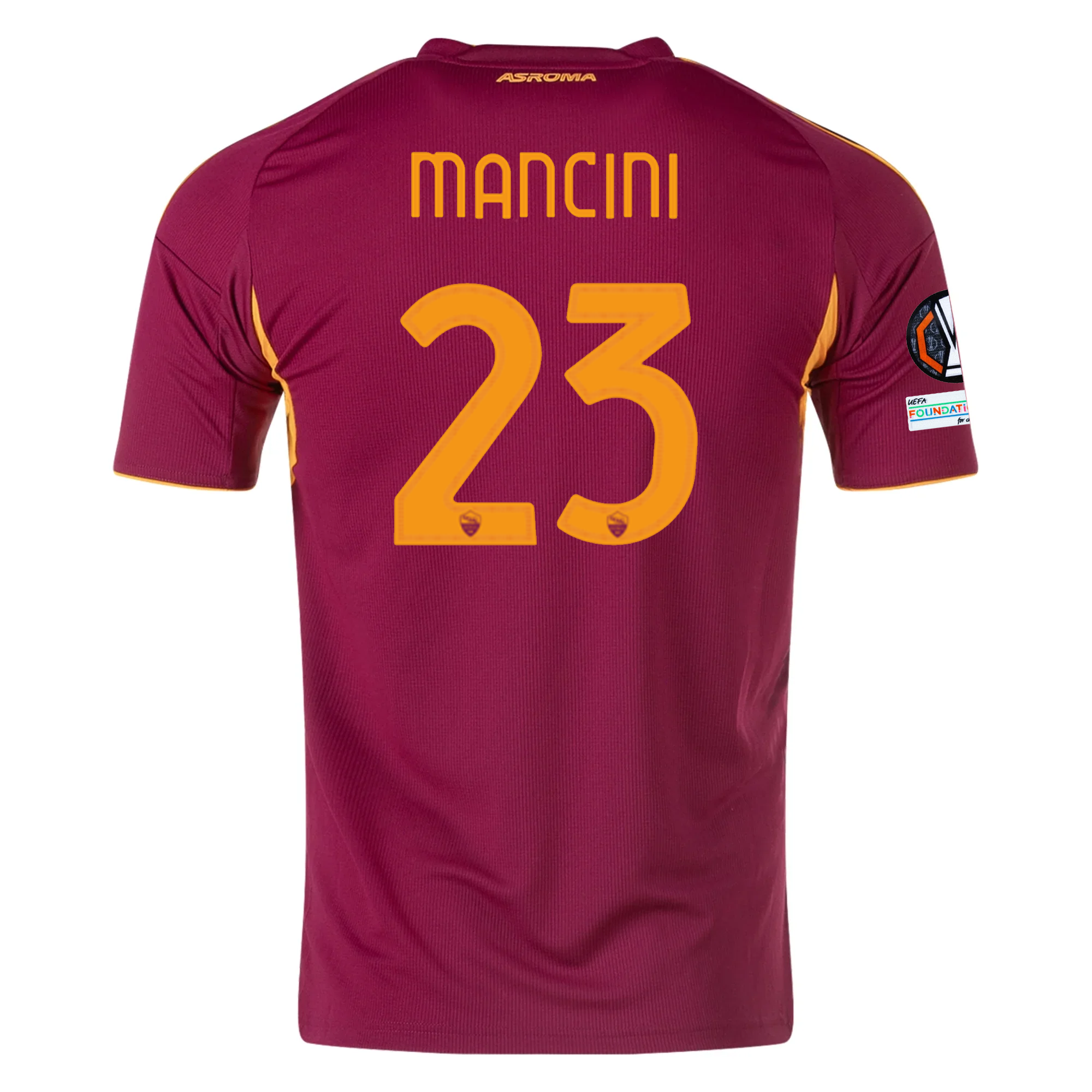 adidas Men's Roma Gianluca Mancini Home Jersey w/ Europa League Patches 25/26 (Burgundy)