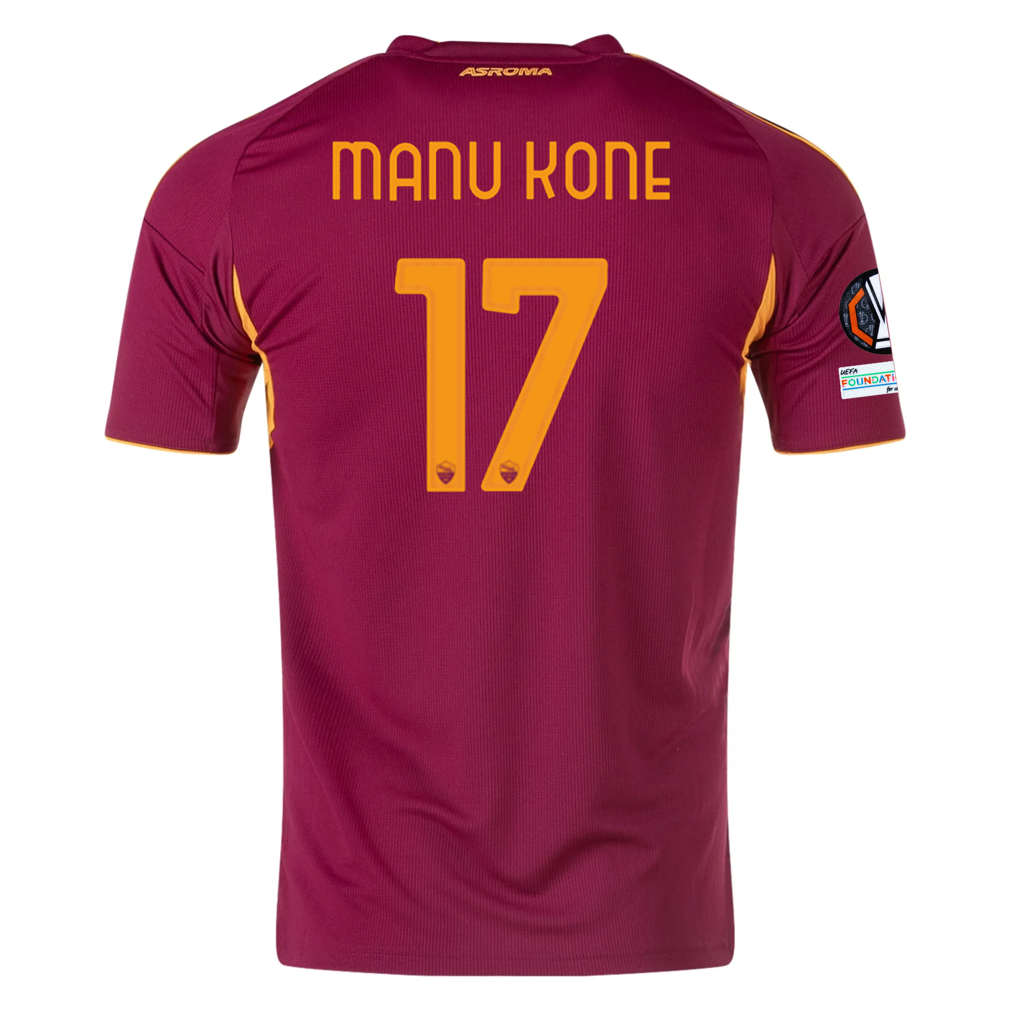 adidas Men's Roma Manu Kone Home Jersey w/ Europa League Patches 25/26 (Burgundy)